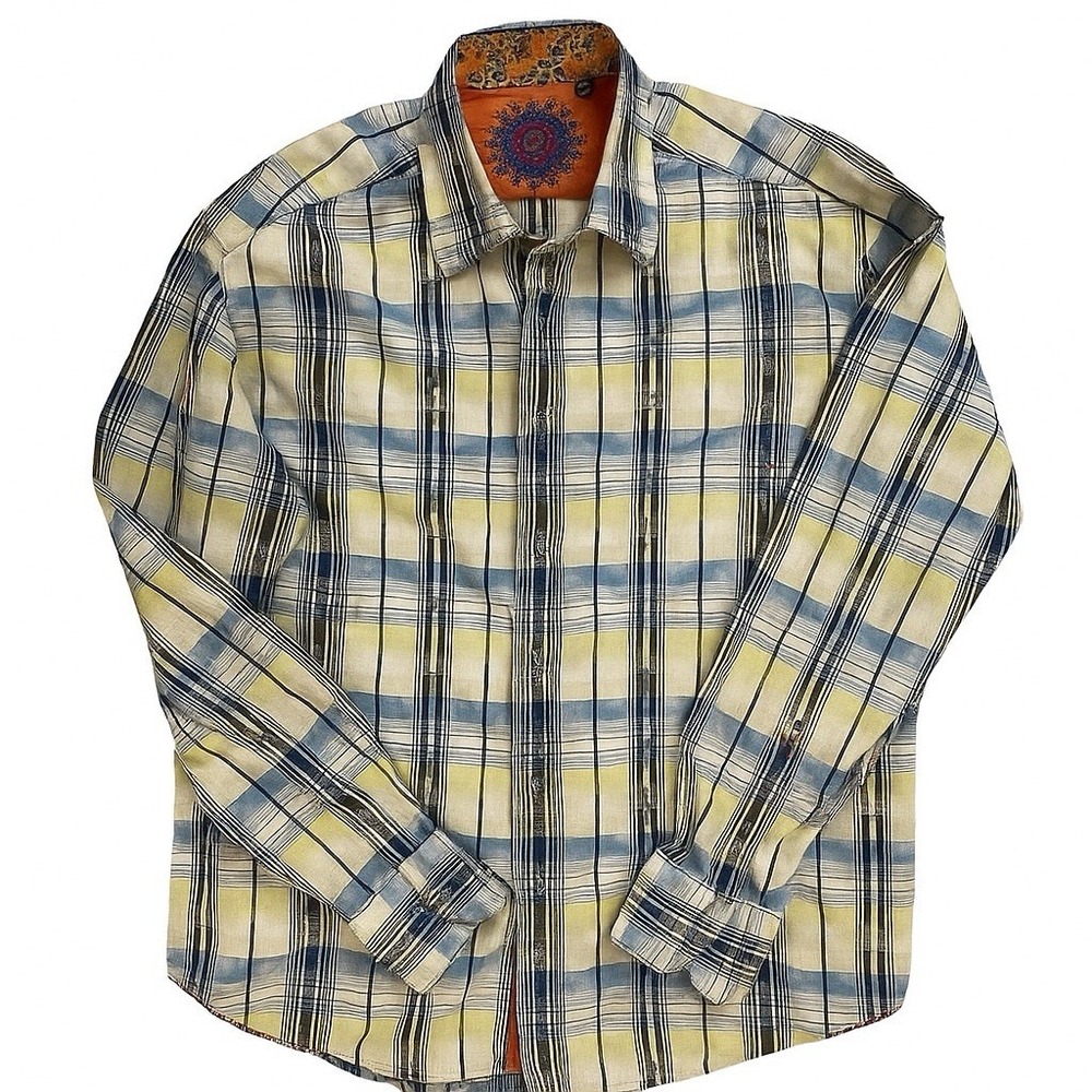 Robert Graham Mens Long‎ Sleeve Checker Plaid Shirt Button Size XL Flip Cuff